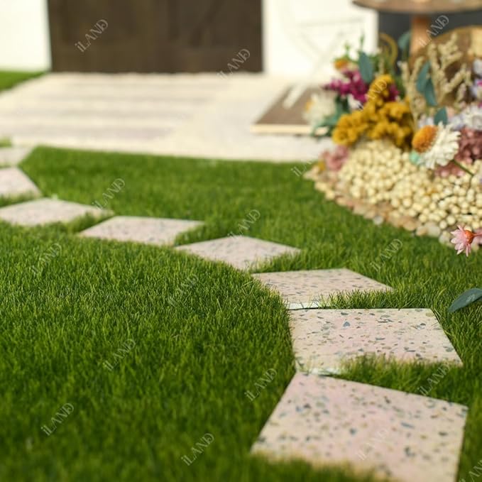 iLAND Dollhouse Flooring on 1/12 Scale 1/6 Scale, Miniature Dollhouse Accessories, 30pcs Double-Sided Dollhouse Floor Tiles (French Green Floral & Colorful Terrazzo)