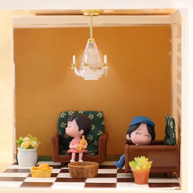TOYANDONA Dollhouse Chandelier - 1/12 Scale Doll House Ceiling Lamp Miniature Dollhouse Lights Led Battery Operated for Doll House Accessories Mini Museum Lights Decorations