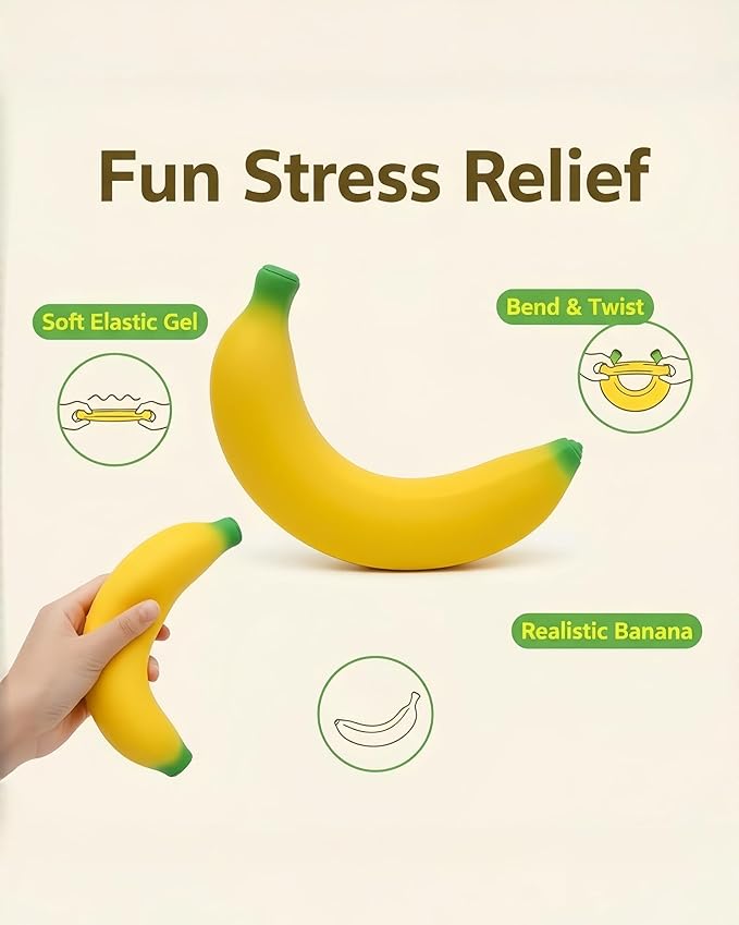 Stretchy Glue-Sand Filled Rubber Banana, Latex Soft Decompression Toy, High-Elastic Stretchable Squishy Banana Toy, Decompression Toy for Adults and Children (Bananas -2 Pack)