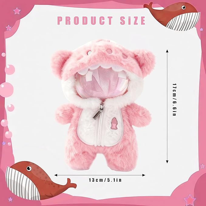 Shark Clothes for Dolls,1-Piece Marine-Themed Costume Accessory, Compatible 6.7 Inch(17cm ) Doll, Clothes Accessories Perfect for Collectors and Dress-Up (Shark-Pink)