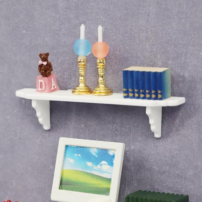 2Pcs White Dollhouse Wall Shelf,Doll House Storage Wall Shelf for Kitchen Scene Dollhouse Décor Accessories,1:12 Scale Miniature Accessories