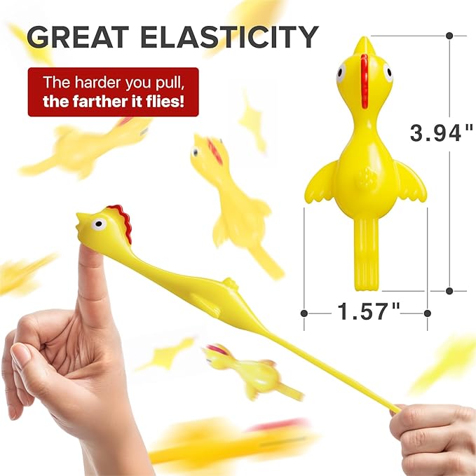 X-Protector Rubber Chicken Slingshot - 12 PCS Pack - Flying Finger Slingshot - Yellow Chicken Flingers Sling Shot Toys for Kids - Funny Adult Pinata Stuffers - Premium Slime for Fingers!