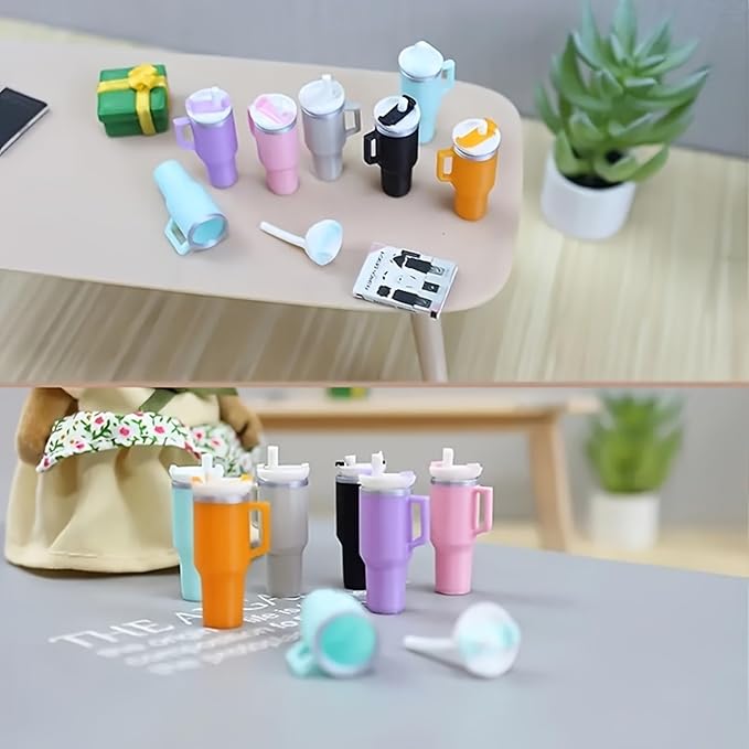 6 Pack Miniature Thermal Cups with Straw, 1:12 Scale Dollhouse Accessories, Multi-Color DIY Micro Model Food Scene Accessories