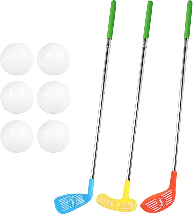 9 Pcs Kids Plastic Mini Golf Set Include 3 Scalable Golf Clubs and 6 Balls for Toddlers Outdoor Indoor Birthday Christmas Party Gifts, 3 Colors
