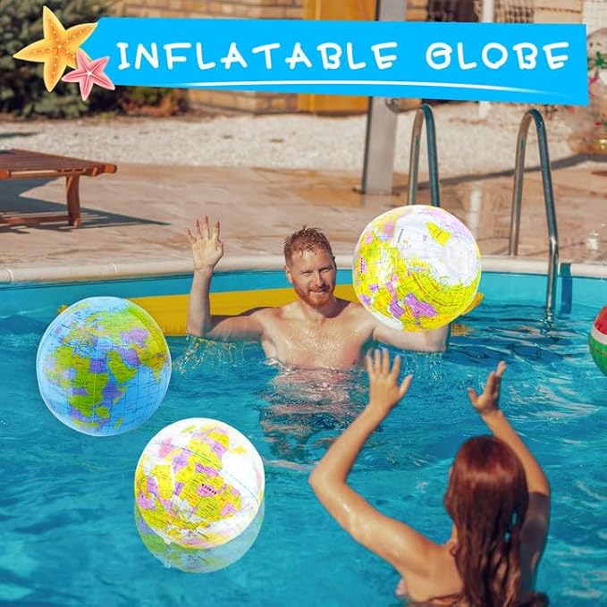 12 Pack 12 inches Inflatable Globe Blow up World Globe PVC Earth Beach Balls Pool Toys for Kids Swimming Pool Game Beach Playing or Teaching Toys