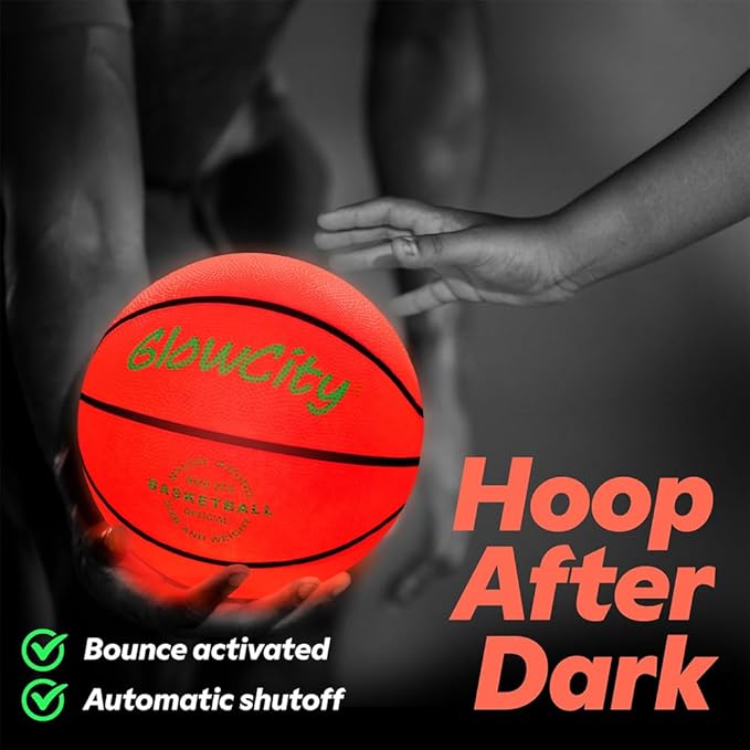 GlowCity Glow in The Dark Basketball - Size 5, 6, 7 Light Up Ball for Kids, Teens & Adults - Night Outdoor Games - Sports Birthday Gifts Ideas for Boys Ages 6 7 8 9 10 11 12 13 14 15