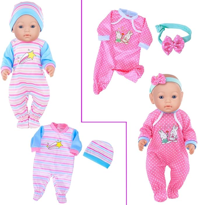 iBayda 10 Sets Doll Clothes & Accessories Include Rompers, Outfits for 14-17 Inch (35-43cm) New Born Baby Dolls (Doll Not Included)
