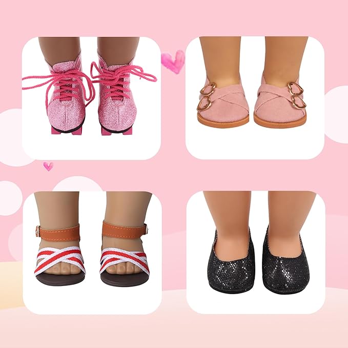7 Pairs of 18 Inch Doll Shoes ( Random from 20) and 2 Pairs of Doll Socks Accessories Fit American Dolls