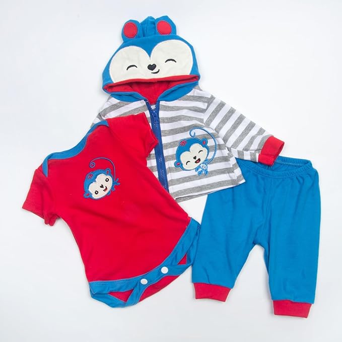 Reborn Baby Doll Clothes Boy for 17- 18 inch Babydolls Blue Monkey Outfit Baby Boy Clothes Reborn Doll Accessories 3pcs
