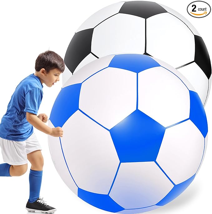 Lewtemi 2 Pcs 40 Inch Giant Inflatable Soccer Ball Large Huge Beach Balloons Oversized Football Sport Birthday Party Decoration Favor Gift Pool Supplies for Outdoor Piñata Activity
