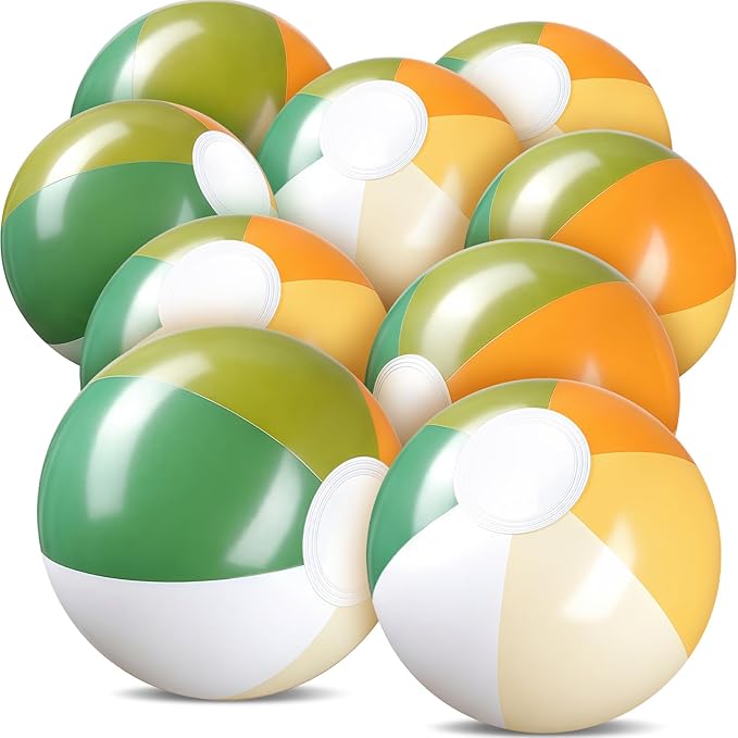 Realspring 12 Pcs Pastel Inflatable Beach Balls Kids Bulk Stripe Jumbo Big Beach Balls Pool Floating Toy for Adult Water Game Baby Shower Birthday Summer Swimming Party (Orange and Green,26.5 Inch)