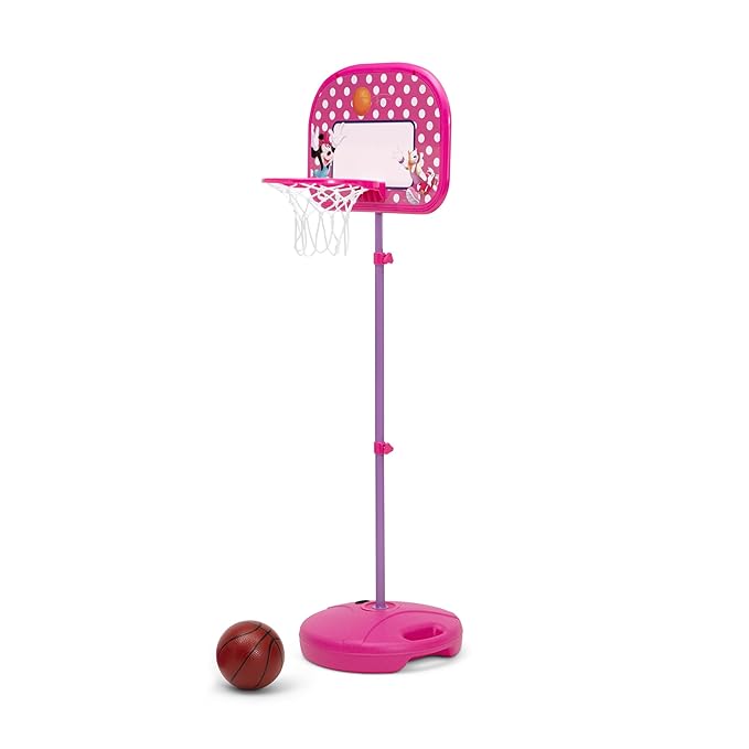 Delta Children - Disney Minnie Mouse Kids Basketball Hoop Set, Height Adjustable Toddler Basketball Goal with Stand, Indoor Outdoor Sports Toy, Includes Ball and Pump, Pink
