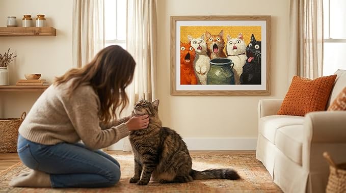 1000-Piece Adult Puzzle - Fun Jigsaw Puzzle for Adults Surprised Cats Oil Painting, Challenging Fun Puzzle for Adults, Colorful Animals Art Puzzle, Great Gift Idea, 26.65 x 19.25 in