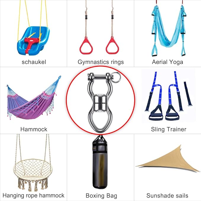 SELEWARE Silent Bearing Swing Swivel, 360° Rotational Device Hanging Accessory with Removeable Buckle for Tree Swing, Hammock Chair, Climbing Rope, Yoga, Kids Swing Swivel 1200LB Capacity