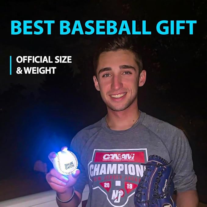 SPARK CATCH Light Up Baseball, Glow in The Dark Baseball, Sports Gear Accessories Gifts for Boys 8 9 10 11 12 13 14 15 Years Old, Kids Teens All Ages Gift Ideas