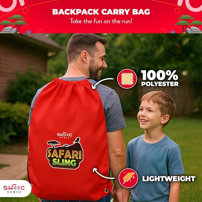 Swooc Games - Safari Sling™ | 2-in-1 Bean Bag Toss Game for Kids | 5-Second Setup Kids Cornhole Game Set | Outdoor Toddler Activities | Backyard Party Games | Corn Hole Set Toddler Bean Bag Toss