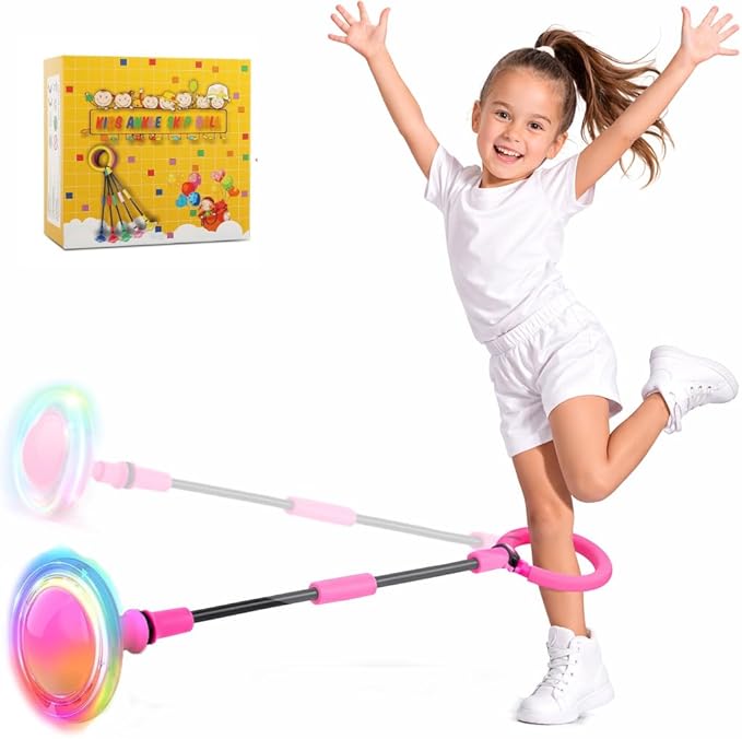 Light Up Ankle Skip Ball for Kids, Foldable Swing Ball with Flash Wheel, Outdoor Active Toy for Boys & Girls Age 5-10, Fun Exercise Game for Kids, Portable Sports Toy Gift