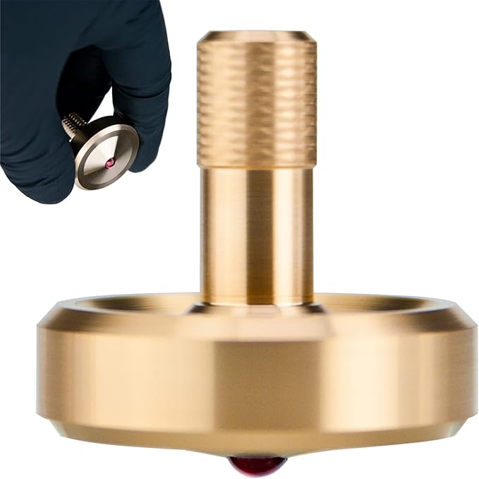DjuiinoStar Ruby Tipped Brass Spinning Top, 5-10 Minutes by Twirling, CNC Machined from Solid Metal, High Precision Desk Toy, Great Gift Option DST-825