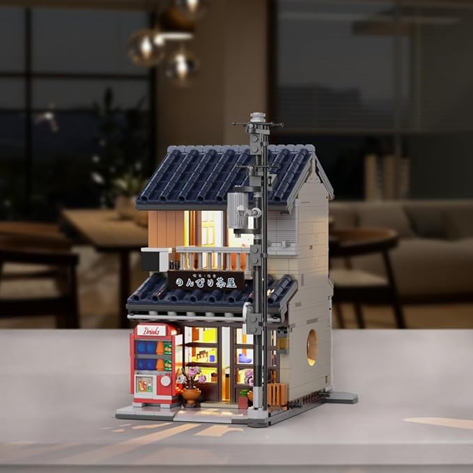 Japanese Tea House Mini Building Set with LED - Japanese Street View Simulation Architecture Construction Toy,Mini Brick 1219pcs