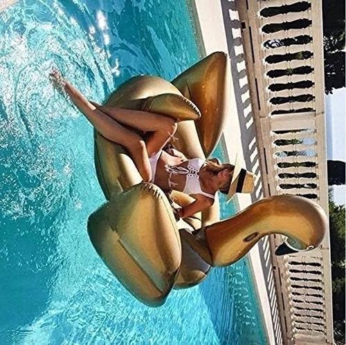 Jasonwell Giant Inflatable Golden Swan Pool Float with Fast Valves Summer Beach Swimming Pool Floatie Lounge Floating Raft Outdoor Party Decorations Toys for Adults (XXXL)