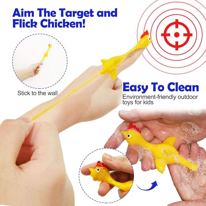 Slingshot Chicken Rubber Chicken Flick Chicken Flying Chicken Flingers Stress Gag Toys, Rubber Chicken Slingshot Funny Christmas Stuffers Easter Chicks Novelty Gifts for Kids (Yellow 30 Pcs)