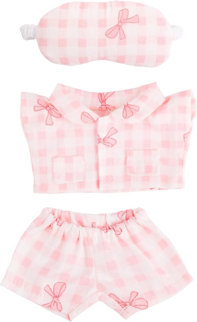 Doll Pajama Clothes Set, Pink Bowknot Top and Pants with Eye Mask Cute Toy Outfits Accessories for 5.9in/15cm-6.7in/17cm Dolls Costume Decoration & Display