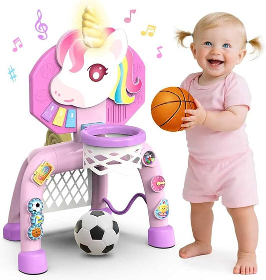 Toddler Basketball Hoop & Soccer Goal,Toys for 1 2 3 Year Old Girls Gifts Sports Toy with Light & Music,Toddler Baby Toys for 12-16-18 Months Christmas Birthday Gift for Toddlers 1-3 Years Boy Girl