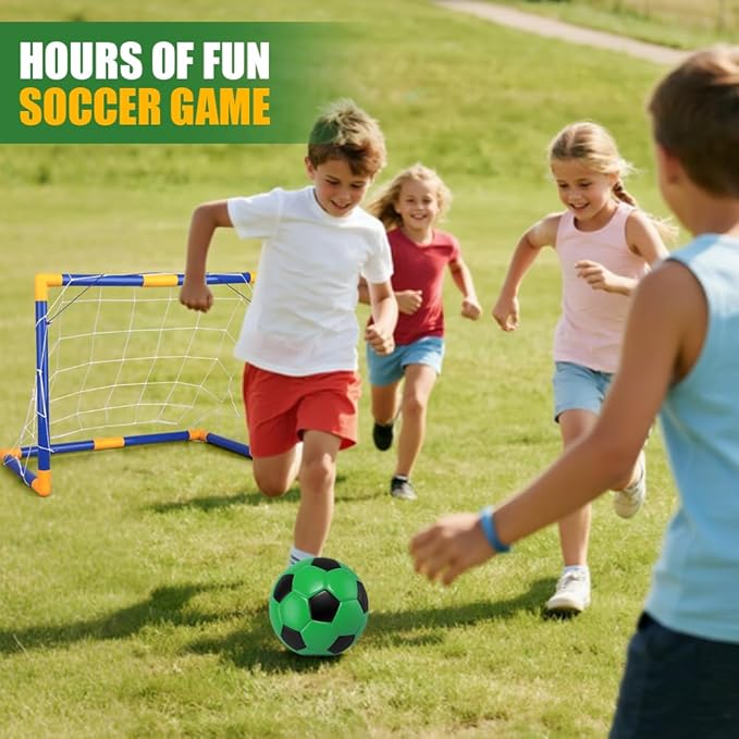 Soccer Goal Set 23" W×18" H×12" D, Portable Soccer Goal Training Equipment, Mini Soccer Net with 3 Soccer Ball for Sports Game, Soccer Set for Kids and Youth