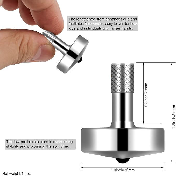 DjuiinoStar Premium SS Spinning Top: 5-11 Minutes, Lengthened Stem, Easy to Twirl, CNC Machined, Great Time Killer, EDC Fidget Toy DST-806