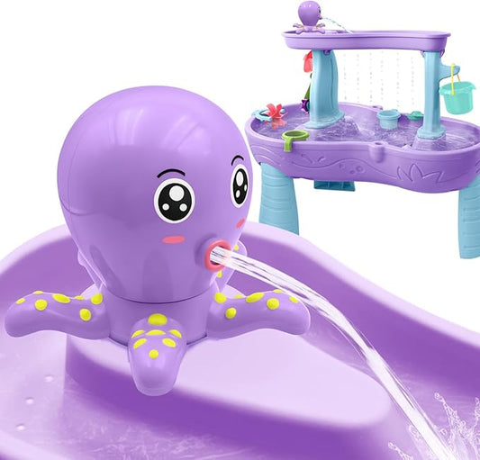 Water Table Pump, Octopus Battery Powered Water Pump for Water Table 3 Hours Non-Stop Fun Summer Outdoor Water Toys Outside Water Play Table Accessories for Toddlers Kids (Purple)