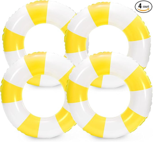 Whaline 4Pcs Inflatable Swimming Float Toy Striped Swim Ring Fun Print Pool Lounger Tube for Summer Swimming Beach Party