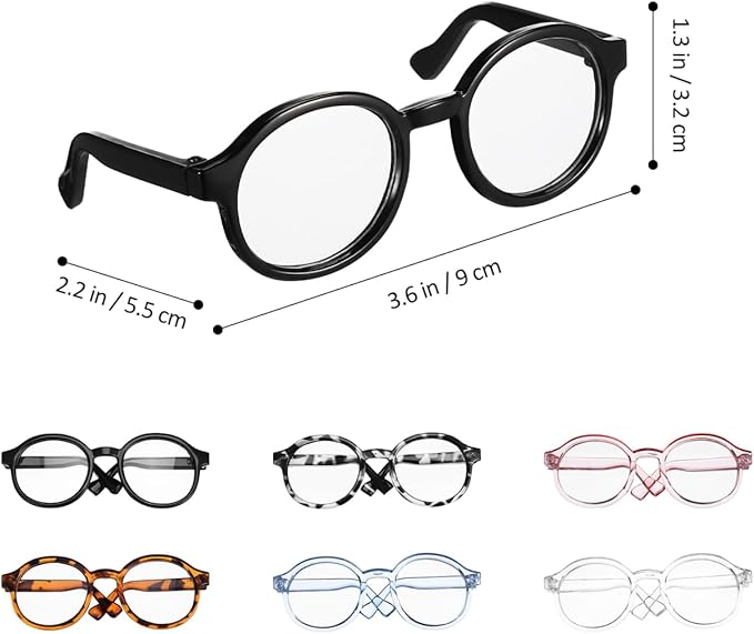 SEWACC 6pcs Mini Doll Glasses, Multi-Color Plastic Doll Dress up Eyeglasses, Toy Costume Stuff Accessories for Figures Dollhouse and Photography Props