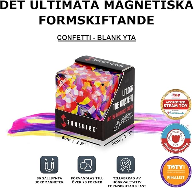 Shashibo Shape Shifting Box - STEM Fidget Toy with Ultra Strong Magnets - Sensory Puzzle Cube Transforms Into 100+ Shapes, Easter Basket Stuffers Gift for Kids, Teens, and Adults (Confetti)