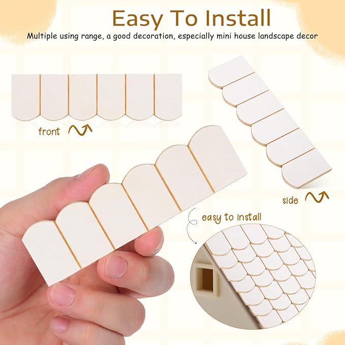 24pcs Dollhouse Tiles Dollhouse Roof Tiles Model Unfinish Wooden Miniature Roof Decoration Mini Fish Scale Cedar Shing-les Bricks for Doll House
