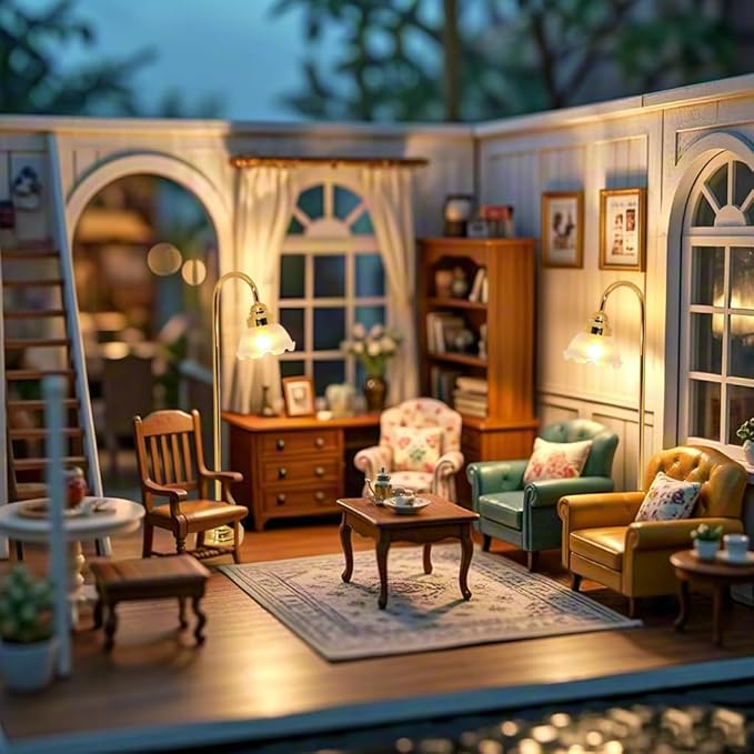 2 pcs Dollhouse Miniature Floor Lamps, 1:12 Scale LED Battery Operated Dollhouse Lights for Dollhouse Accessories