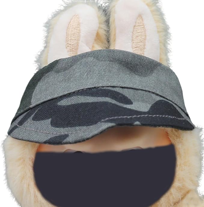 for Labubu Doll Accessories Set, 4 Colors Options Camouflage Bucket Hat and Black Sunglasses Frame(no Lenses) Casual Cap (Camouflage Army Green)
