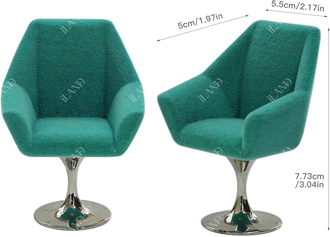 iLAND Dollhouse Furniture and Accessories Set, Miniature Swivel Chair & Carpet Modern for Dollhouse Livingroom (Mint)