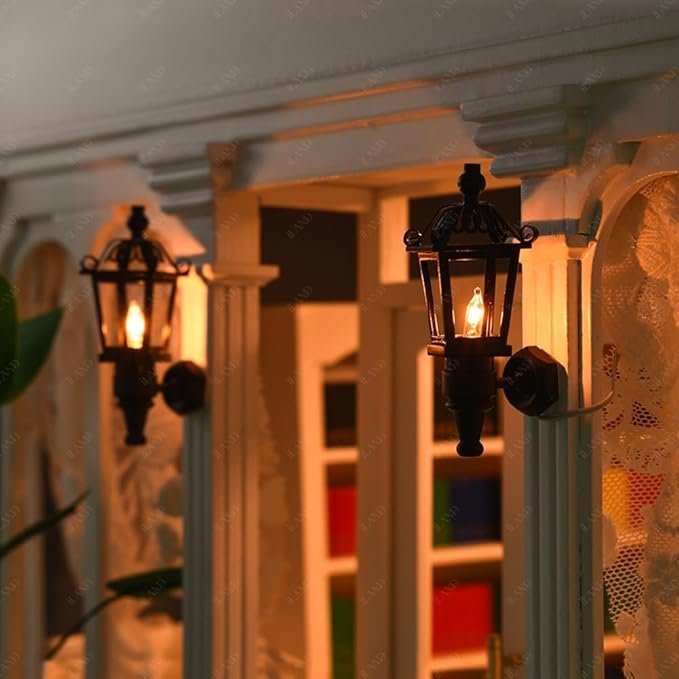 iLAND 1/12 Scale Accessories of Dollhouse Lights, Classic Miniature Lamp for Dollhouse Decoration, Exquisite Metal Black Wall Light w/Plug