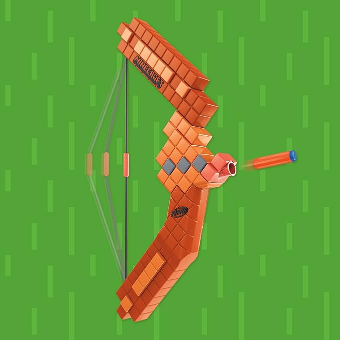 Nerf Minecraft Bow Dart Blaster, Pull-Back String Priming, 8 N1 Darts Compatible Only N1 Dart Blasters, Ages 8+