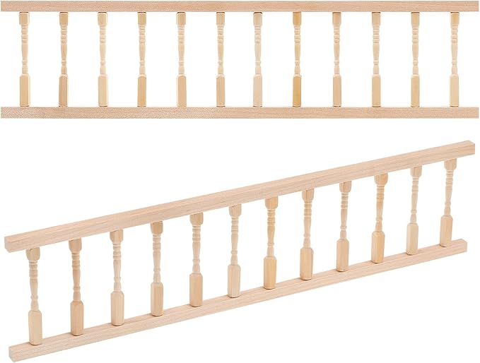 2PCS Dollhouse Railing Miniature Furniture - 1:12 Scale Wooden Stair woodHandrail Kit for DIY Fairy Doll House Accessories Victorian Dollhouse Micro Handrail