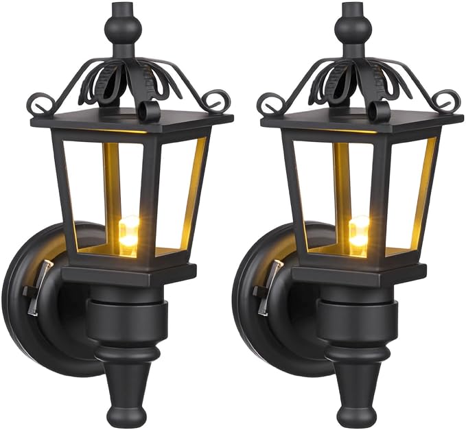 Ipetboom 2pcs Mini Wall Lamp Dollhouse Accessories - 1/12 Scale Decorative Model House Lighting Small Wall-Mounted Lamps for Miniature Doll House Scene Tiny Home Decoration- Black