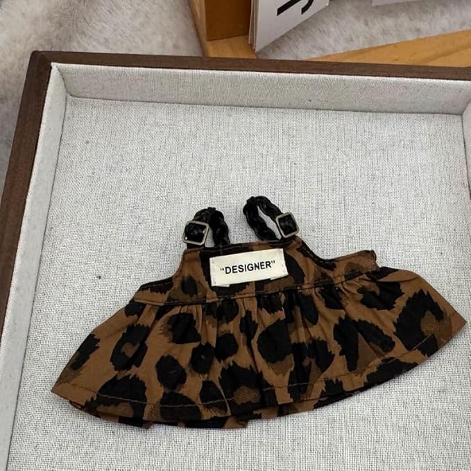 Dolls Clothes Set for 17cm Doll,3 Piece Set Outfits for Dolls Accessories,Leopard Print Glasses+Leopard Print Dress+Straw Hat