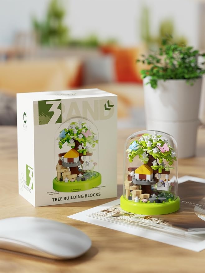 Summer Green Shade Tree House Bonsai Tree House Building Toy Flowers Set Ideas Building Blocks Complete with Dust Cover