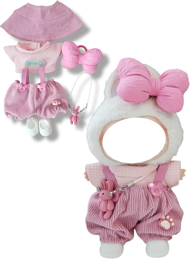 Clothes for 17cm Doll, 6 pcs Set Doll's Outfits Luxury Dress Shirt Pants Bow Headpieces Shoes Accessories Fashion Stylish Adorable Dolls Clothes (No Doll) (Butterfly Pink)