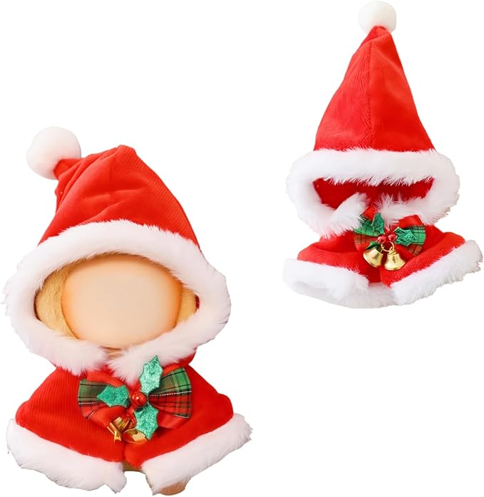 Christmas Clothes for Lu bubu 17cm Dolls(No Doll) Accessories,, Stylish Kawaii Festive Christmas Bell Shawl Outfit Set Suitable for 17cm Doll , Xmas Santa Claus Doll Clothing Set Red