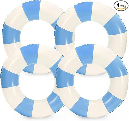 Whaline 4Pcs Inflatable Swimming Float Toy Striped Swim Ring Fun Print Pool Lounger Tube for Summer Swimming Beach Party