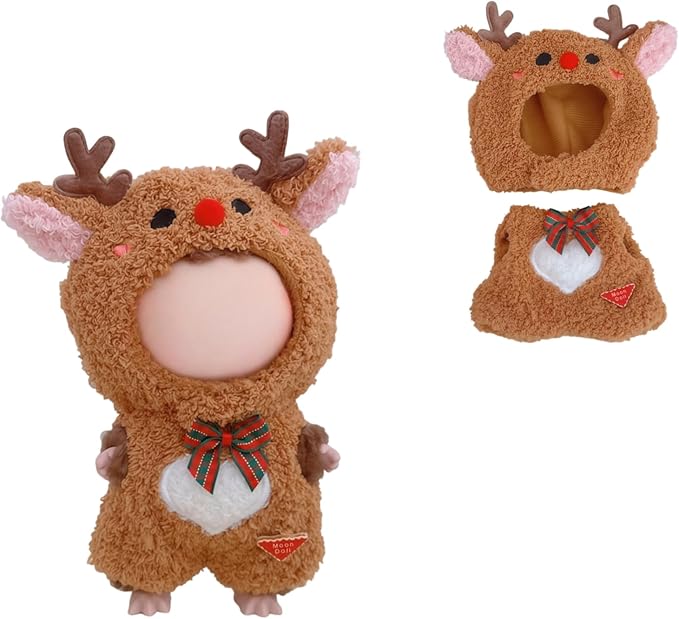 Christmas Clothes for Lu bubu 17cm Dolls(No Doll) Accessories,, Stylish Kawaii Festive Christmas Elk Outfit Set 2 Pieces Suitable for 17cm Doll , Xmas Doll Clothing Set Replacement Brown