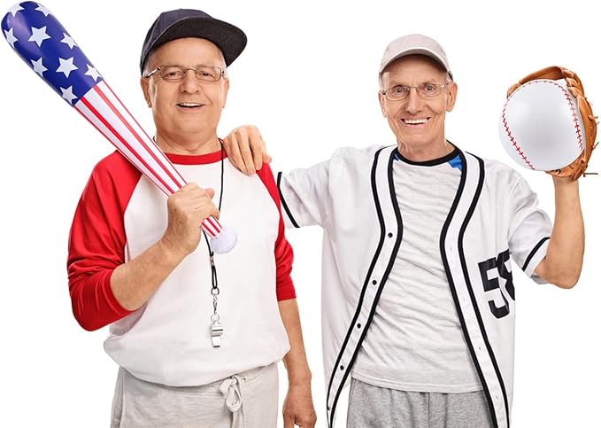 4 Pcs American Flag Inflatable Baseball and Baseball Bat,Blow Up Baseball Bat Beach Ball,Sports Theme Baseball Party Favors for Kids Adult Pool Beach,Sports Game Birthday Carnival Decor Photo Props