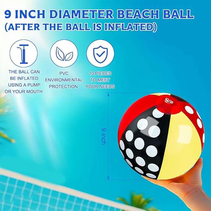 OU RUI 10Pcs Yellow Polka Dot Beach Ball for Kids 9" Bulk for Summer Pool and Beach Game Gifts for Cartoon Mouse Themed Birthday Party Decorations End of The Year Class Party Decorations Favor