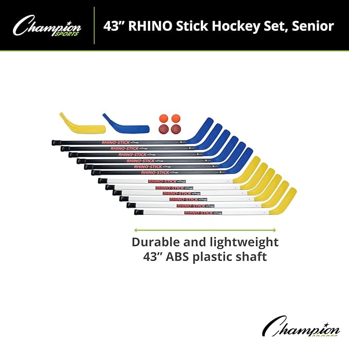 Champion Sports Rhino Stick Hockey Set – Durable ABS Sticks, Non-Marring Blades, Multiple Sizes – Complete Sets